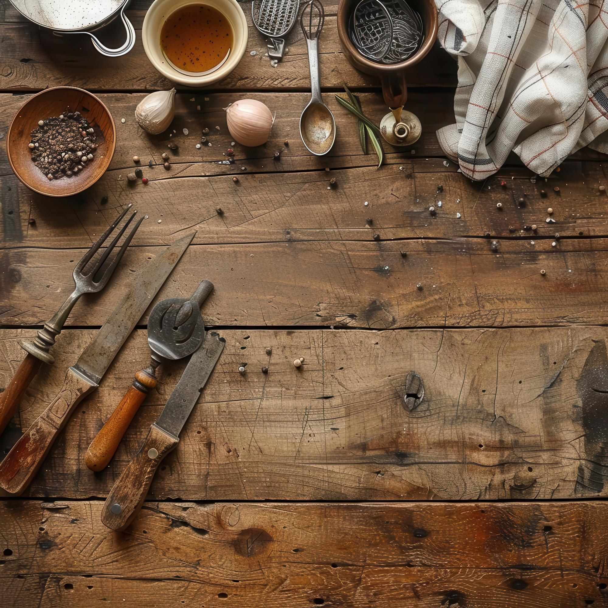 Banco da lavoro rustico con ingredienti